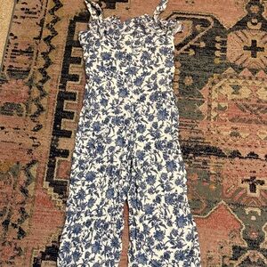 LOFT Blue and White Floral Jumpsuit